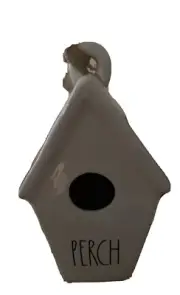 BRAND NEW IN THE BOX RAE DUNN PERCH BIRDHOUSE WITH AN ETCHED BIRD ON THE BACKSID