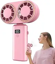 Portable Handheld Fan | Electric Hand Fan | Two Head Rechargeable Lightweight Digital Display 5-Speed Cooler for Beach Hiking Gym School Camping Festival Sports
