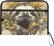 YMXFXP Expandable Filing Folder Sloth Floral Cute, 13-Pocket Funny Cute Design with Sticky Labels, A4 Letter Size Document Organizer for Office, School, Boys, Girls