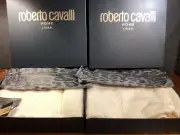 2 Roberto Cavalli ARALDICO Large RC Monogrammed BATH SHEET TOWELS Ivory