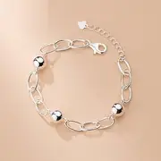 [HEYONA] Women Jewelry 925 Silver Sterling Bracelet Fashion Cuff Bangle Chain Bracelets,Minimalist 12Mm Bead Charm Hollow Oval Chain Fashion Gothic Punk Bangle Adjustable Lucky Ankle Bracelet Eternity