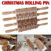 Christmas Embossing Rolling Pin Engraved Elk Baking Cookies Cake Roller Tool