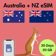 Australia + New Zealand Prepaid Travel eSIM Card 20GB Data 4G Lte 30 Days