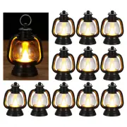 12Pcs Mini Vintage Lantern with LED Candle Hanging Decor Black
