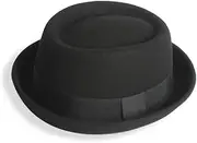 [Dylvan] Woolen Felt Men's Pork Pie Deadly Poison Hat Flat Top Round Top Hat Soft Woolen Hat Black