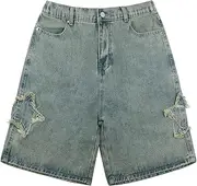 [DINGJIUYAN] Denim Shorts for Women Summer Elasticated Waist Short Jeans Star Patchwork High Waist Loose Shorts