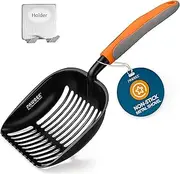PAWBEE Metal Cat Litter Scoop - Premium Non-Stick Cat Litter Scooper with Holder - Deep Shovel Cat Scooper - Long Non-Slip Handle Kitty Litter Scoop - Cat Poop Scooper - Cat Scooper for Litter Box