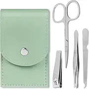 LOPHE 4-Piece Manicure Set, Professional Pedicure Set in Polished Stainless Steel, Nail Scissors and Tweezers Set with Case, Nail Care Set for Women, Men, Travel Friendly, Green