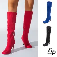 在飛比找momo購物網優惠-【Sp house】性感名模絨布方頭細高跟長筒靴(3色可選)