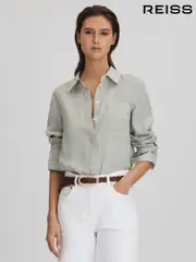 Reiss Sage Belle Linen Button-Through Shirt (662086) | $195