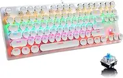 Ltvystore Mechanical Gaming Keyboard,87 Key Retro Punk Typewriter-Style,Blue Switch Rainbow Backlit Keyboard,Anti-Ghosting, USB Wired, for PC Laptop Desktop Computer, for Game and Office(White)