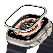 Watch Case for Apple Watch Ultra 49mm Screen Protector 49mm 9H Tempered Glass Titanium Alloy Frame Keep Original Touch Sensitive Lightweight Protective Glass F