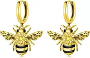 Bee Earrings S925 Sterling Silver Hypoallergenic Gold Plated CZ Bumble Bee Huggi