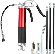 ZOFUN Professional Grease Gun Set, 380mm 7000 PSI Grease Gun with Flexible Hoses & 2 Kinds of Grease Nipples, Aluminum Alloy Hand Held Grease Gun, 400cc Red Grease Gun Tool Cordless for Automotive