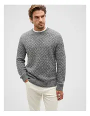 [Seed Heritage] Wool Blend Cable Knit in Vintage Grey Marle