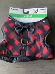 Simply Dog RED & BLACK BUFFALO PLAID WITH BLACK BOW TIE HARNESS Puppy/Dog -MED