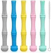 MR.TIMELAG Baby Teething Sticks - 6 Pack Silicone Teethers for Infants 3+ Months, BPA-Free Chew Toys with Textured Surface & Easy Grip - Soothing Gum Relief for Newborns & Toddlers