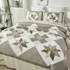 King Size Luxury Patchwork Quilts Farmhouse Vintage Quilted Coverlet Cotton Q...
