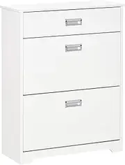 [HOMCOM] 3-Drawer Shoe Cabinet Modern Storage Rack with 2 Flip Doors Adjustable Shelf Freestanding Organizer for Hallway Holds 16 Pairs Shoe White
