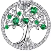 Necklace Pendant Tree of Life Green & Clear Crystals Silver Tone on 17" Chain