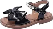 [Egmy] Toddler Kids Girl Open-toe Casual Sandal Low Heel Hook & Loop Buckle Bow Soft Rubber Sole Party Dress Shoes