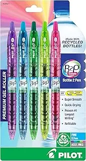 PILOT B2P Colors - Bottle to Pen Refillable & Retractable Rolling Ball Gel Pen Made From Recycled Bottles, Fine Point, Assorted Color G2 Inks, 5-Pack (36621)
