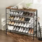 Artiss Shoe Rack, 5 Tier Shoe Storage Organiser with Adjustable Shelves, Stackable Shoe Tower Space Saving Shoe Shelf Organizer for Closet Hallway Entryway, Black