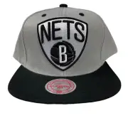 Brooklyn Nets Hat Cap Snapback Mitchell & Ness 3D Logo Gray Black Adjustable