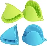 Vaincre 4PCS Silicone Oven Mitts Heat Resistant, Silicone Potholders for Kitchen, Mini Rubber Oven Glove Kitchen Mittens, Cute Cooking Mitts (Blue and Green)