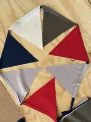 Handmade Garland Flag Bunting 12 Ft Navy, Red, Cream, Dark Grey, Lt Gray Decor