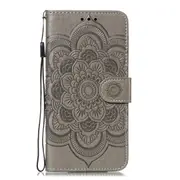 For iPhone 11 Pro Max Case, Mandala Emboss PU Leather Wallet Cover, Grey