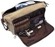 [Habitoux] Waterproof-repellent Mens Canvas Toiletry Bags for Women Travel Bag Dopp Kit with Genuine Leather Trim and YKK Zipper