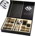 Hiware 24 Pieces Matte Black Silverware Stainless Steel Flatware Cutlery Setnm,.