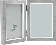Pvcqjkd Double Picture Frame 4X6in Rustic Grey Photo Frames Wooden Hinged Folding,Wedding Gifts,Mother's Father's Day Present