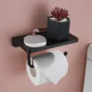 Toilet Paper Holder Shelf Black With Rustproof Matte Wall Mount Roll Solid Metal