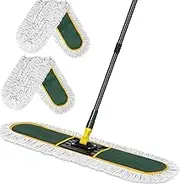 36" Commercial Dust Mop for Floor Cleaning with 2 Replacement Mop Pads, Heavy Duty Industrial Large Floor Wet Dry Mop for Cleaning Office Garage Hardwood Warehouse Factory Mall