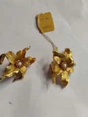 Rare With Hang Tag Marcel Boucher Gold Tone Earrings With Faux Pearl Clip On