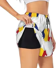 [GaxfjRu] Romania Flag Map Print Women's Running Shorts High Waisted Running Shorts Pocket Sporty Gym Elastic Short