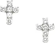 [JewelryWeb] 925 Sterling Silver Rhodium Plated CZ Simulated Diamond Small Religious Faith Cross Screw Back Earrings 9x7mm Stud Earring for Women