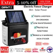 Giantz 3km 0.1J Solar Electric Fence Energiser Energizer Charger Farm Pet Animal