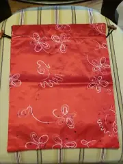 2 Printed Red Satin Sequined Drawstring Travel Shoe Bags 14 X 11" NEW