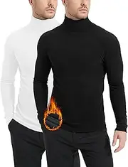 [Dalavch] Mens 2 Pack Thermal Turtleneck Fleece Lined Mock Turtle Neck Long Sleeve Shirts Base Layer Pullovers Sweater Tops