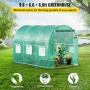 Walk-in Tunnel Greenhouse 3 x 2 x 2 m Portable Plant Hot House with Galvanised Steel Frame 1 Top Bar Diagonal Poles Zipper Door and 6 Roll-Up Windows Green