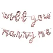 Rose Gold WILL YOU MARRY ME Lowercase Foil Balloon Banner