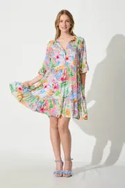 Aleister Smock Dress Half Sleeve in multicolor Bright Multi Patchwork Floral S