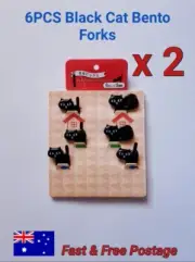 2 x 6pcs Cute Black Cat Bento Forks Food Fruit Picks Lunch Box Accessory Tool