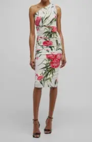 Dolce & Gabbana Women's White Ruched Floral One Shoulder Dress Size 40