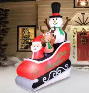 8 Ft SANTA SLEIGH RIDE W REINDEER & SNOWMAN Christmas Yard Inflatable