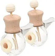 Cabilock 2PCS Car Aromatherapy Diffuser Clear Glass Perfume Bottle with Wooden Cap Clip Vent Design for Easy Attachment Cute Milk Tea Color Fragrance Decor for Auto Interior