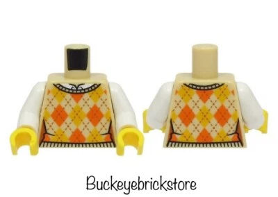 NEW Lego Female Minifig Torso Tan Argyle SWEATER VEST Christmas Holiday Grandma